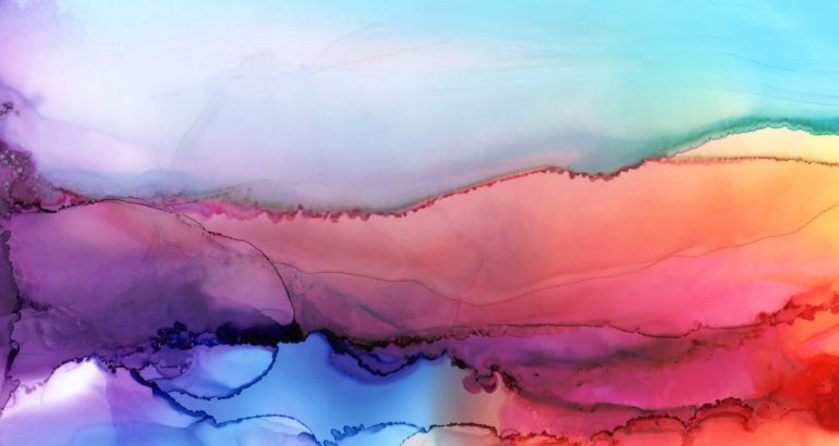 Art Abstract paint blots background. Alcohol ink colors. Marble texture. Horizontal long banner.